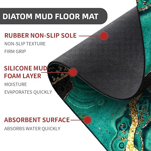 Miniatura 2 de Alfombrilla de baño de tierra de diatomeas, mármol negro y verde dorado antideslizante de gran volumen súper absorbente de secado rápido para baño,