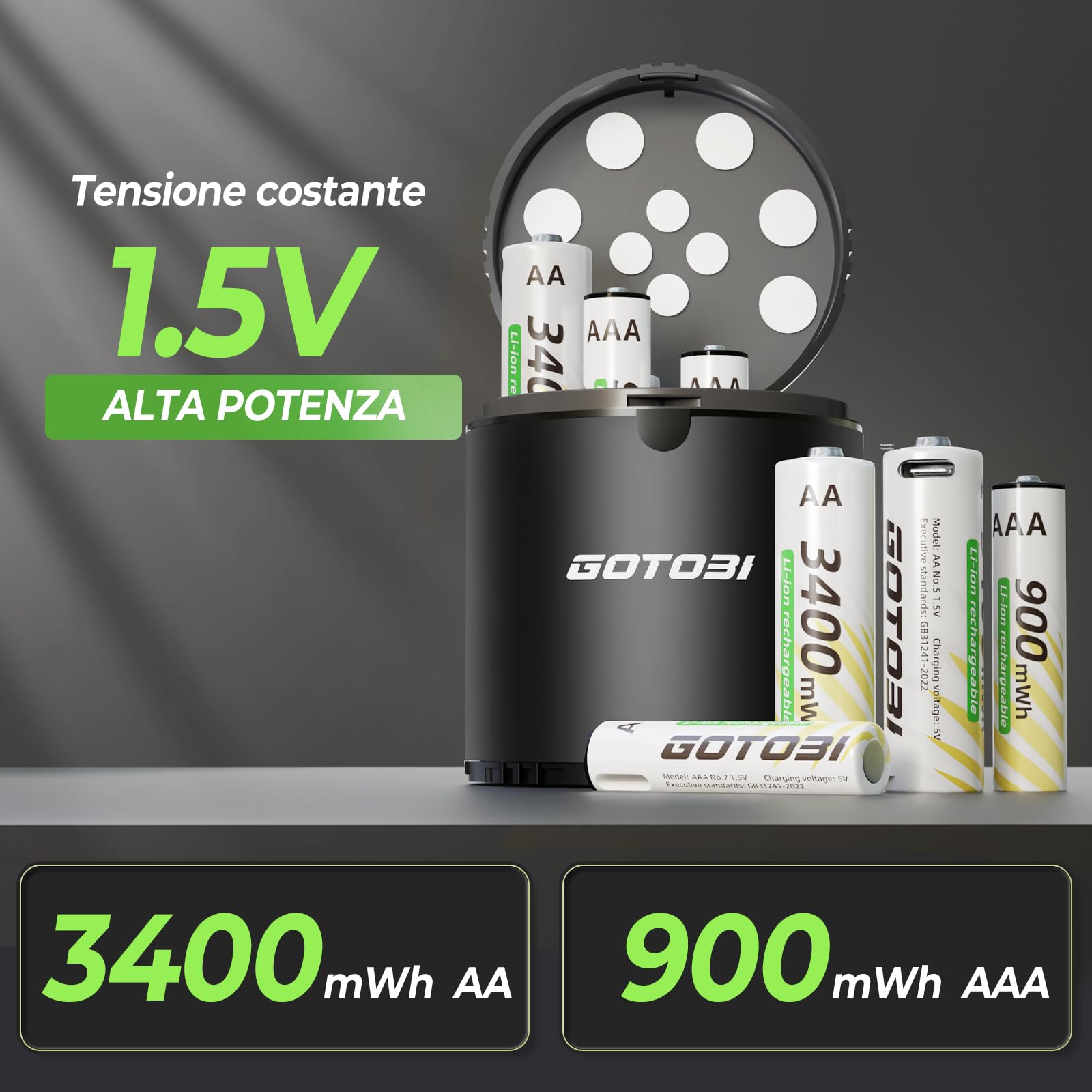 Pile Ricaricabili AA 3400mWh 8 pezzi,4 pezzi Litio Batterie AAA ricaricabili 900mWh con Caricabatterie 12 Slot 1600 Cicli con display a LED ricarica rapida ricarica
