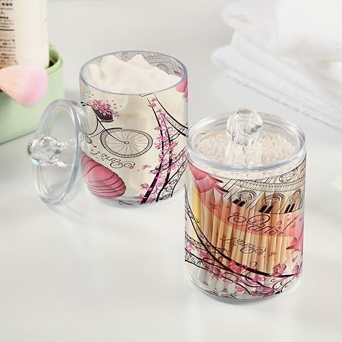 Miniatura 5 de Kigai Paquete de 2 pares de soportes de torre Eiffel, dispensadores de tocador de baño, tarros de boticario de plástico transparente con tapas para