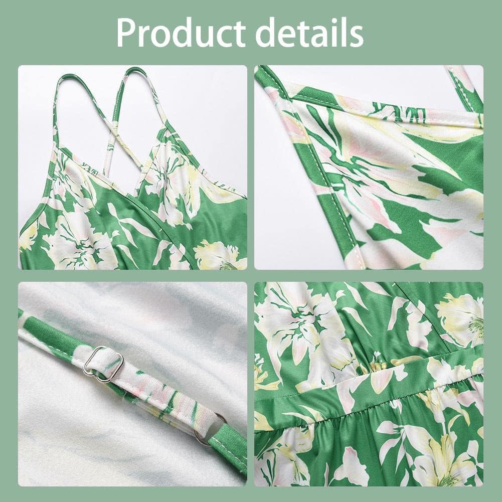 Printed Dress Bohemian Floral Sling Long Dress V-Neck White