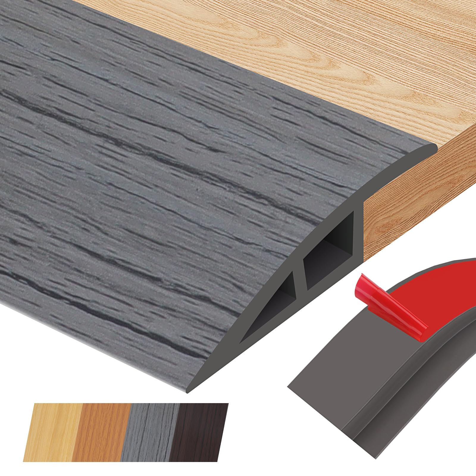 200CM*7cm Self-Adhesive Carpet Strip for Doorway, Door Threshold Strip, Carpet Edge Trim for Carpets, Floors and Sills with Heights From 13mm to 15mm(A5015,Dark Gray Wood)