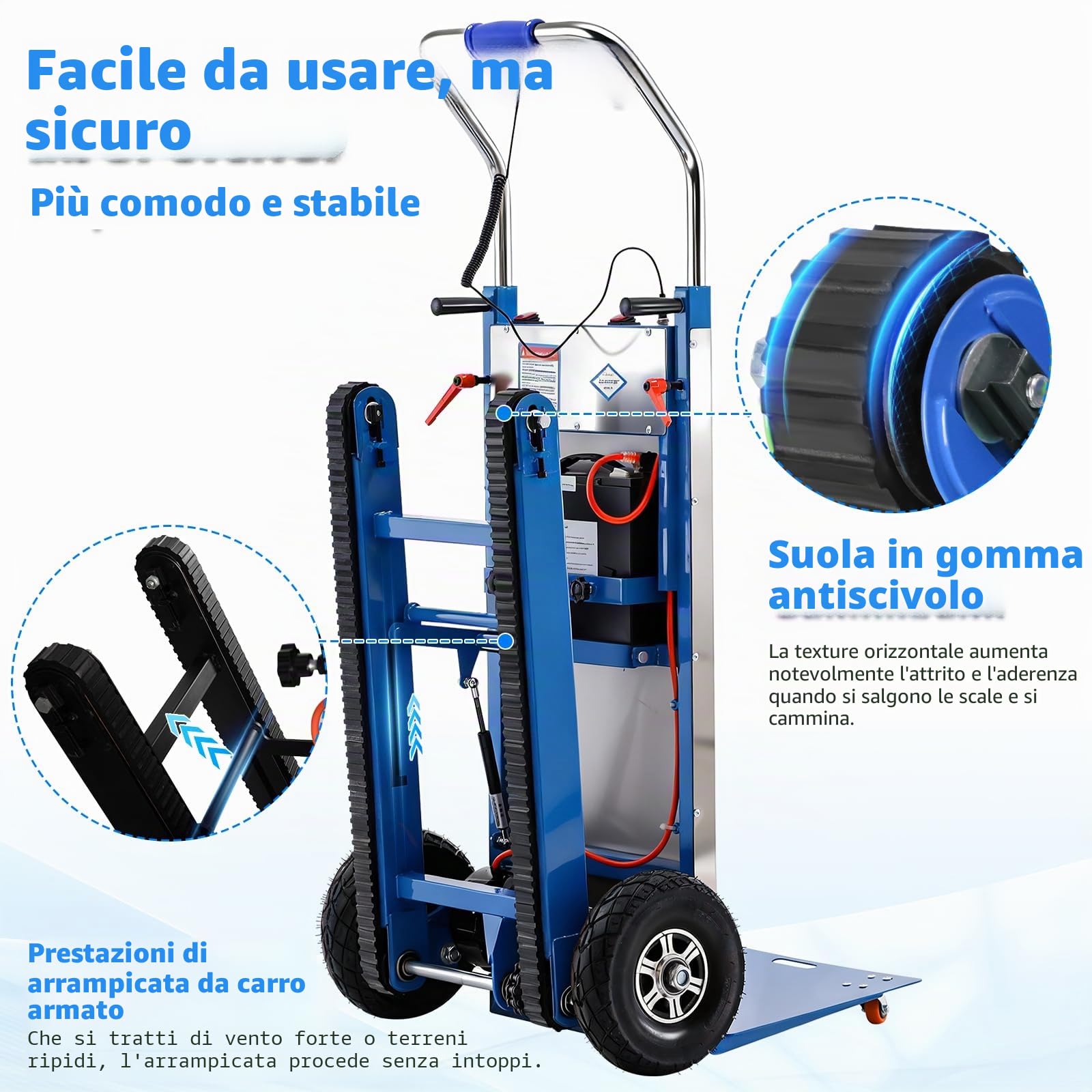 Afitdon Diavolo elettrico da 1250 W - con capacità di carico di 408 kg - per scale e discese - con corda di sicurezza e pompa ad aria - per il trasporto di mobili