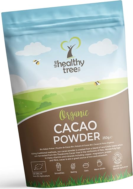 Organic Raw Cacao Powder by TheHealthyTree Company for Yoghurt, Smoothies & Baking - High in Protein, Magnesium, Fibre and Potassium - Sugar Free, Vegan Cacao Powder (250g)