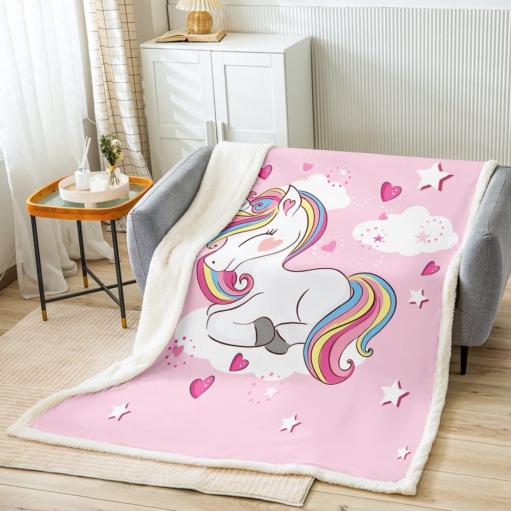 Loussiesd Unicorn Fleece Throw Blanket for Kids Girls Pink Heart Plush Blankets and Throws Unicorn Gifts Fuzzy Blanket for Bed Sofa 50"x60"