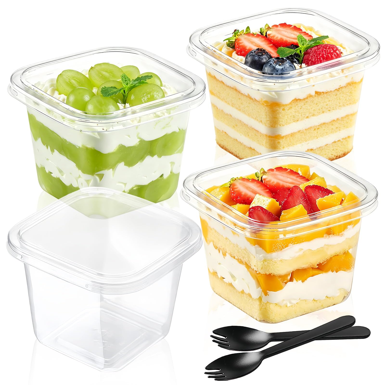 50 Pack Dessert Cups with Lids, 360ml/12oz Clear Dessert Cups with Spoons