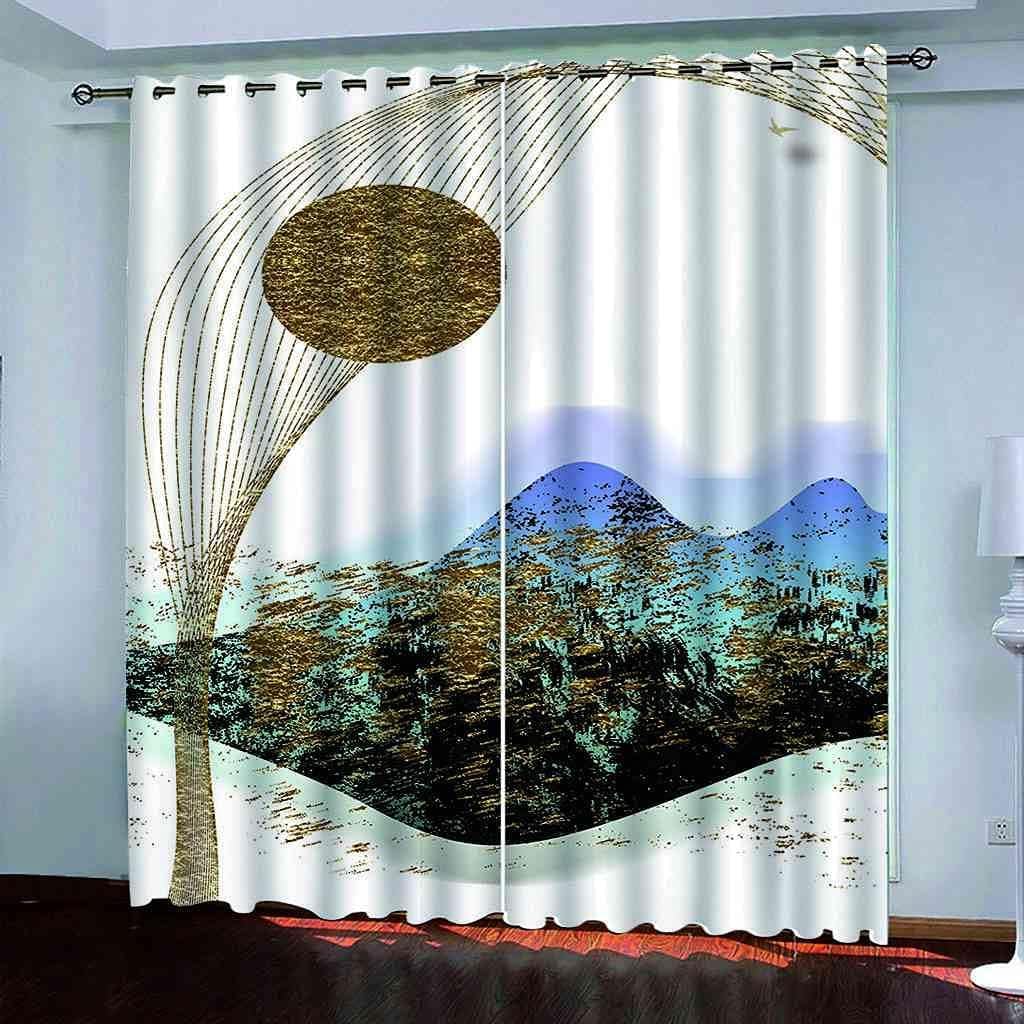 Eyelet Curtains For Living Room Soft Thermal Insulated Blackout Curtains 3D Full Moon Mountain View Pattern Window Treatment For Kids Bedroom Home D