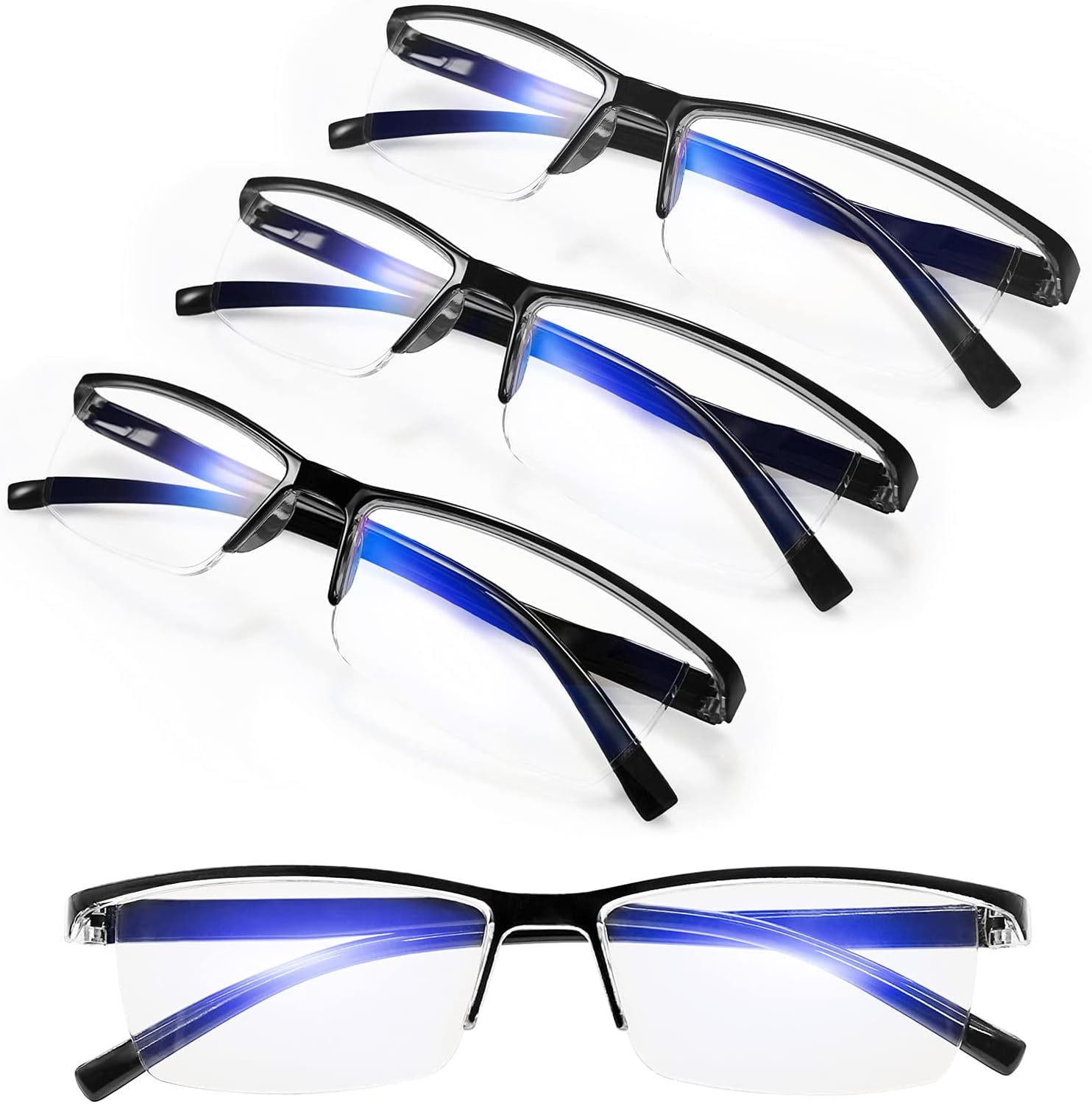 4 Pack Blue Light Blocking Reading Glasses 2.0 Women Men Glare UV Filter Bloker Readers 1.0 1.25 1.5 1.75 2.0 2.25 2.5 2.75 3.0 3.5 4.0 Black, 2.00
