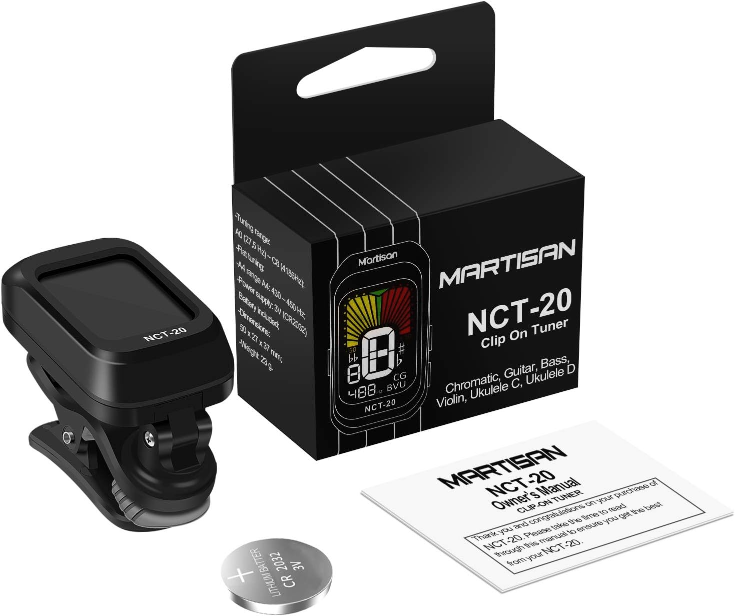 MARTISAN Clip-On Tuner for Guitar, Bass, Ukulele, Violin, Viola, Chromatic Tuning Modes,360 Degree Rotating, Fast & Accurate, Easy to Use : Musical Instruments