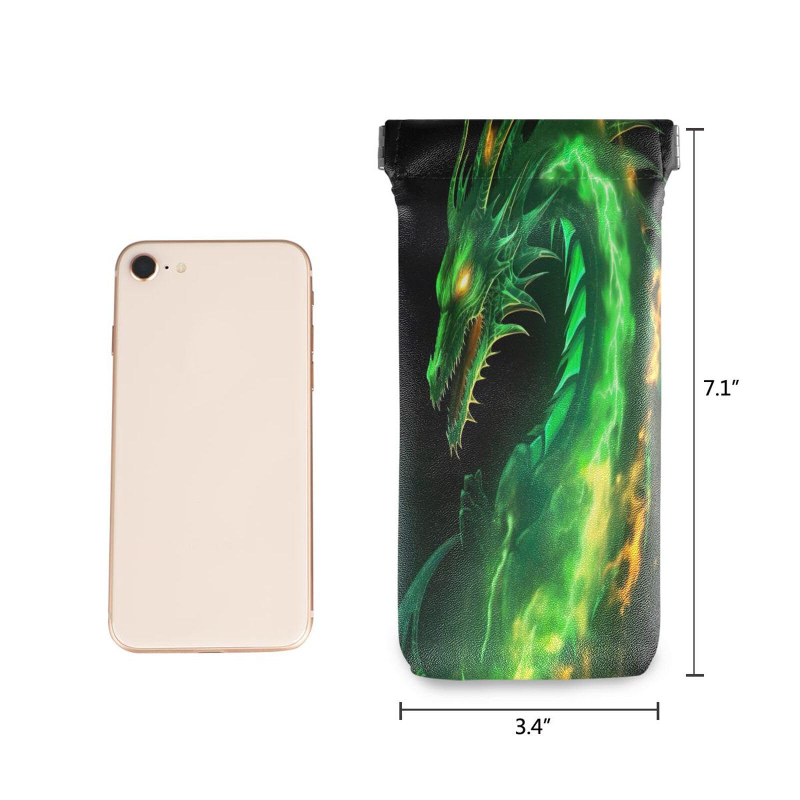 FLildon Fire Dragon Green Eyeglasses Pouch Squeeze Top Sunglasses Case Soft PU Leather Eyeglass Bag for Men Women