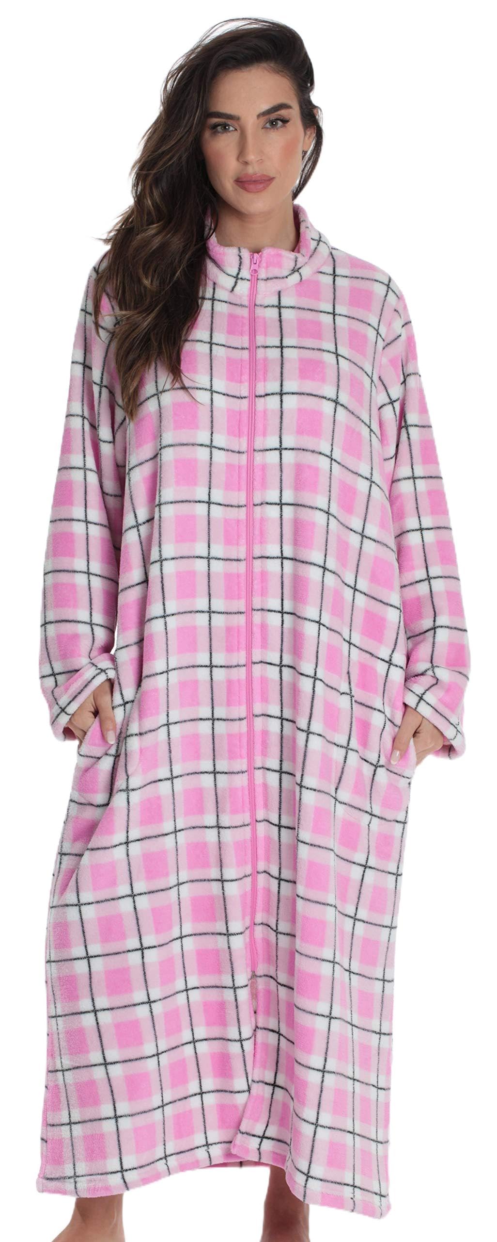 Just Love Plush Zipper Lounger Printed Long Robe for Women