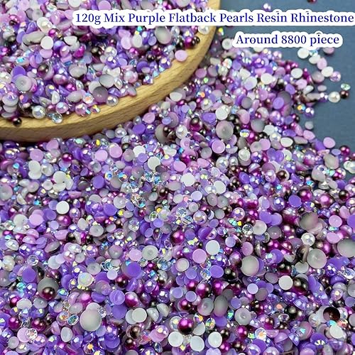 Miniatura 3 de Diamantes de imitación de resina para manualidades, 8800 piezas de diamantes de imitación de media perla de 3450.236 in de tamaño mixto para tazas,