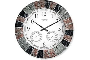 14" Indoor/Outdoor Faux Slate Wall Clock with Thermometer & Hygrometer