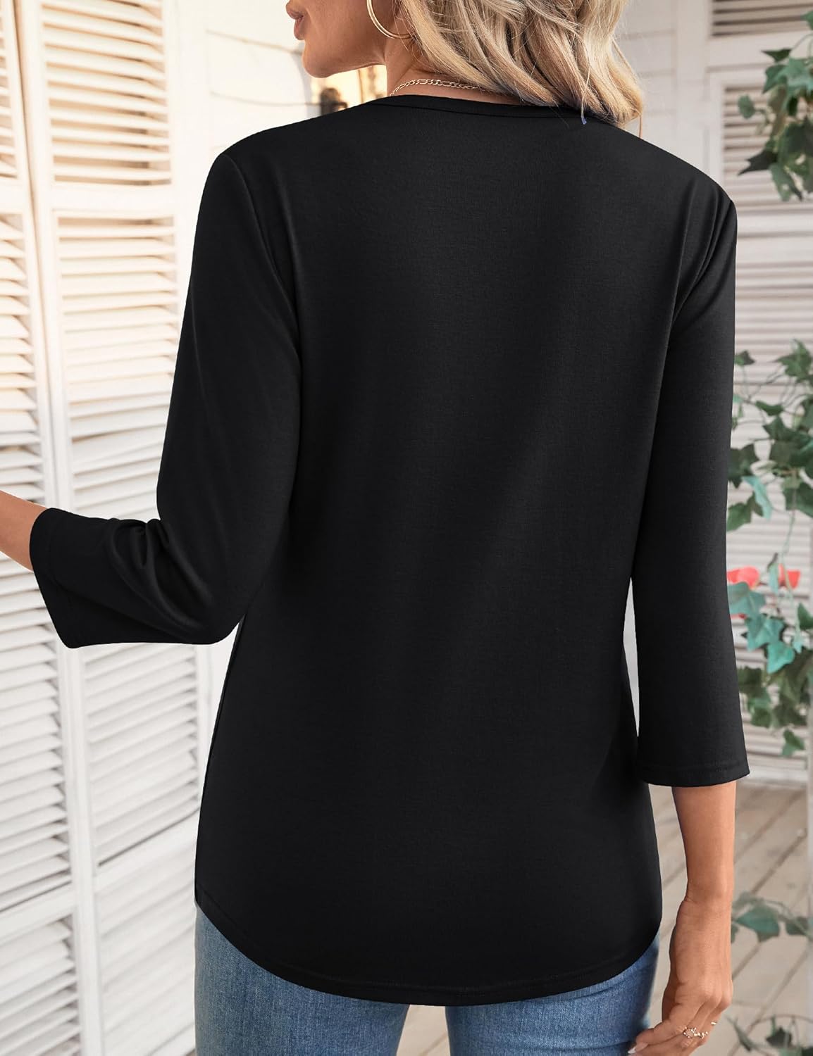 LOMON 3/4 Length Sleeve Womens Tops Spring Summer Fashion 2026 Tops Crew Neck Pleated Shirts Tunic Top Loose Fit - Image 6