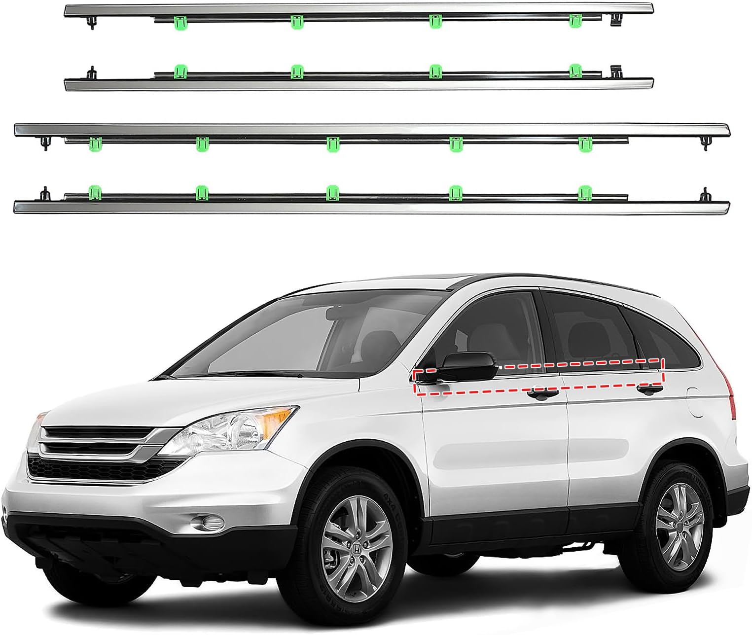 ItranMc Window Molding Trim for Honda CR-V/CRV 2007-2011,Chrome Outer Door Weatherstrip Window Seal Belt,Replace#72410-SWA-A01 72450-SWA-A01 72910-SWA-A01 72950-SWA-A01
