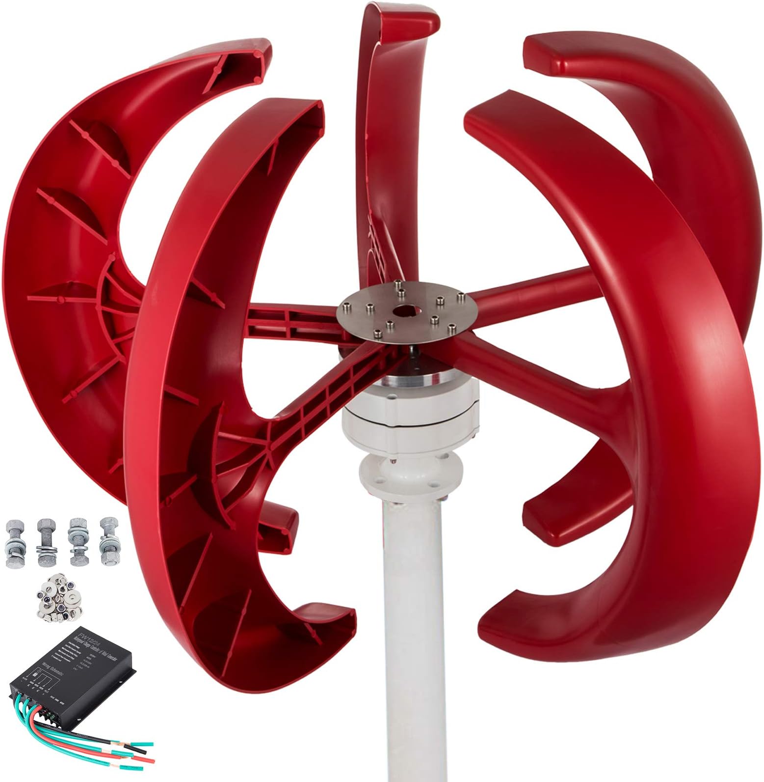 Happybuy Wind Turbine 400W 24V Wind Turbine Generator Red Lantern Vertical Wind Generator 5 Leaves Wind Turbine Kit with Controller No Pole (400W 24V, Red)