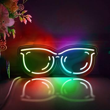 Sunglass Led Light Box, Glasses Wall Art Decor, Neon-Like RGB Desktop Decorations, Bedroom Decor, Gift RGB & Color Flow Effect, Medium Size RGB & Color Flow Effect, Medium Size