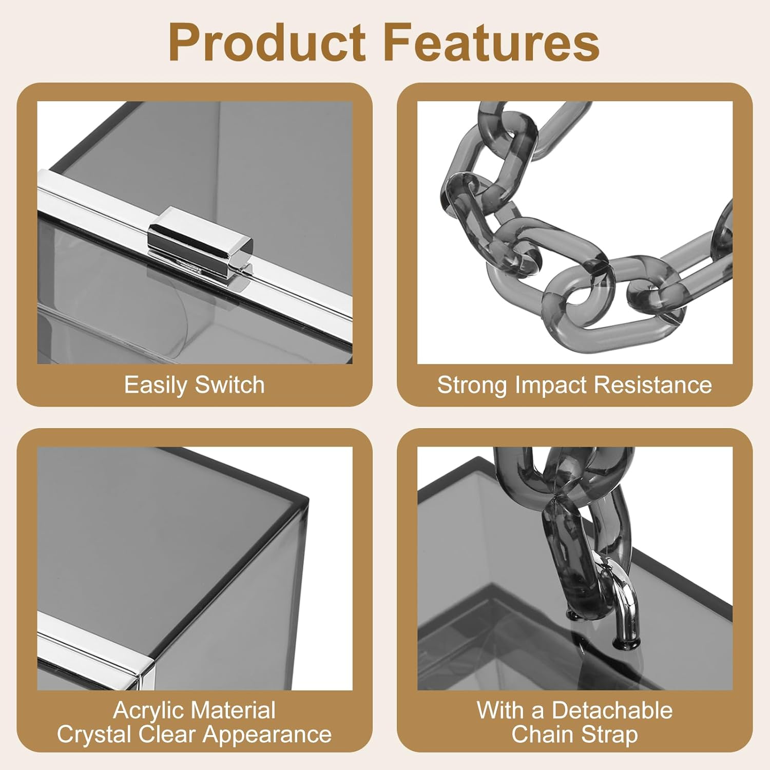 uxcell Women Acrylic Clear Clutch Purses Square Evening Handbag Box Purse for Wedding Prom Party, Black/Silver - Image 4