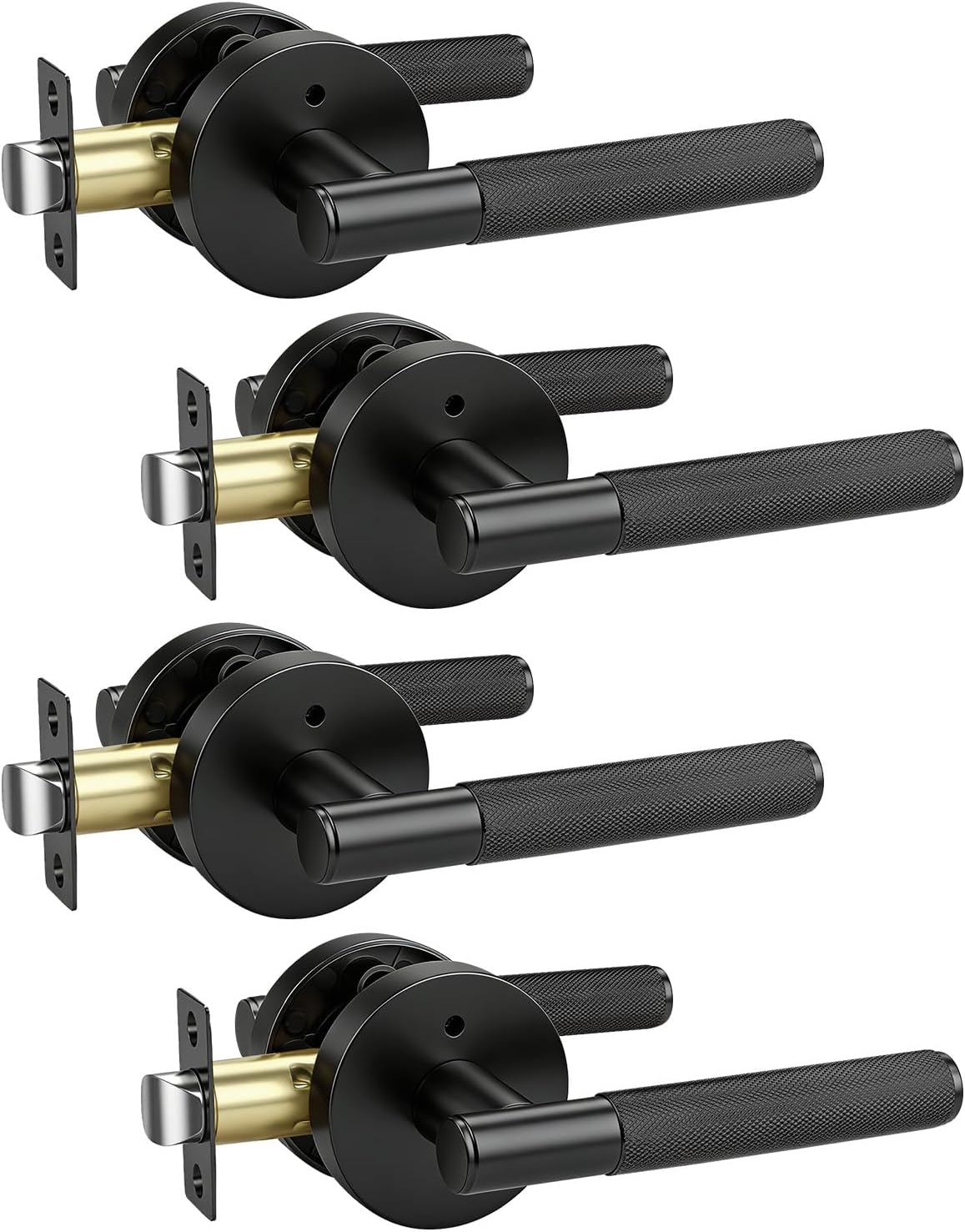 KNOBWELL 4 Pack Door Handles Black Matte Interior Door Levers Privacy Doorknob with Push Button for Bed and Bath