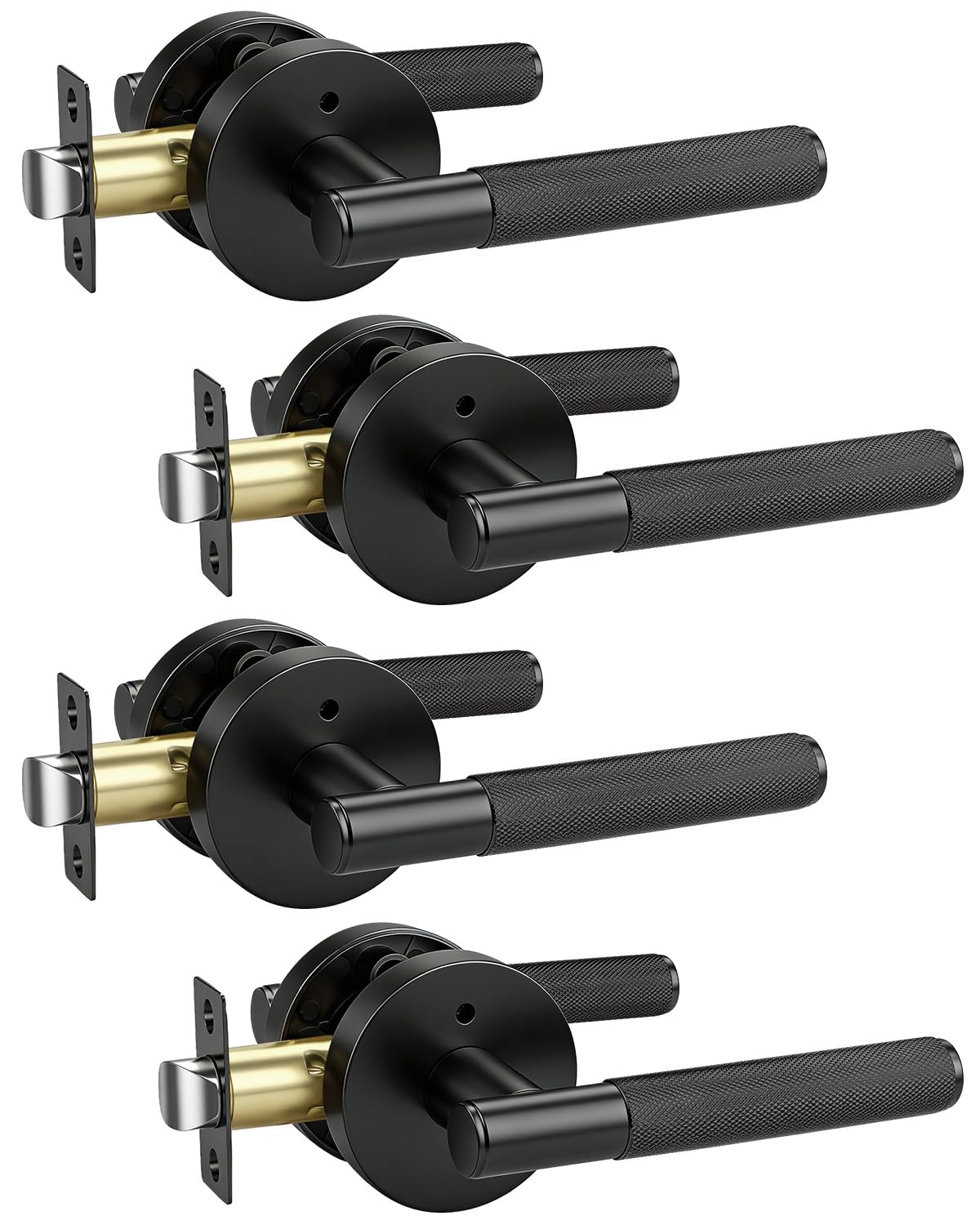 KNOBWELL 4 Pack Door Handles Black Matte Interior Door Levers Privacy Doorknob with Push Button for Bed and