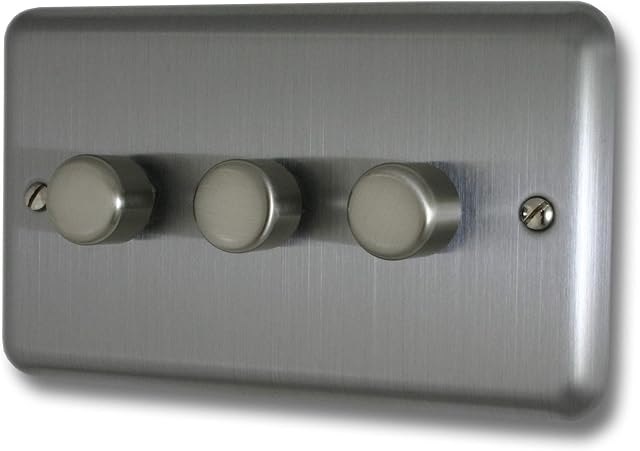 Varilight JSDP303 Classic V-Pro Matt Chrome 3 Gang LED Trailing Edge Dimmer Switch 1 or 2 Way, h85 x d150 mm