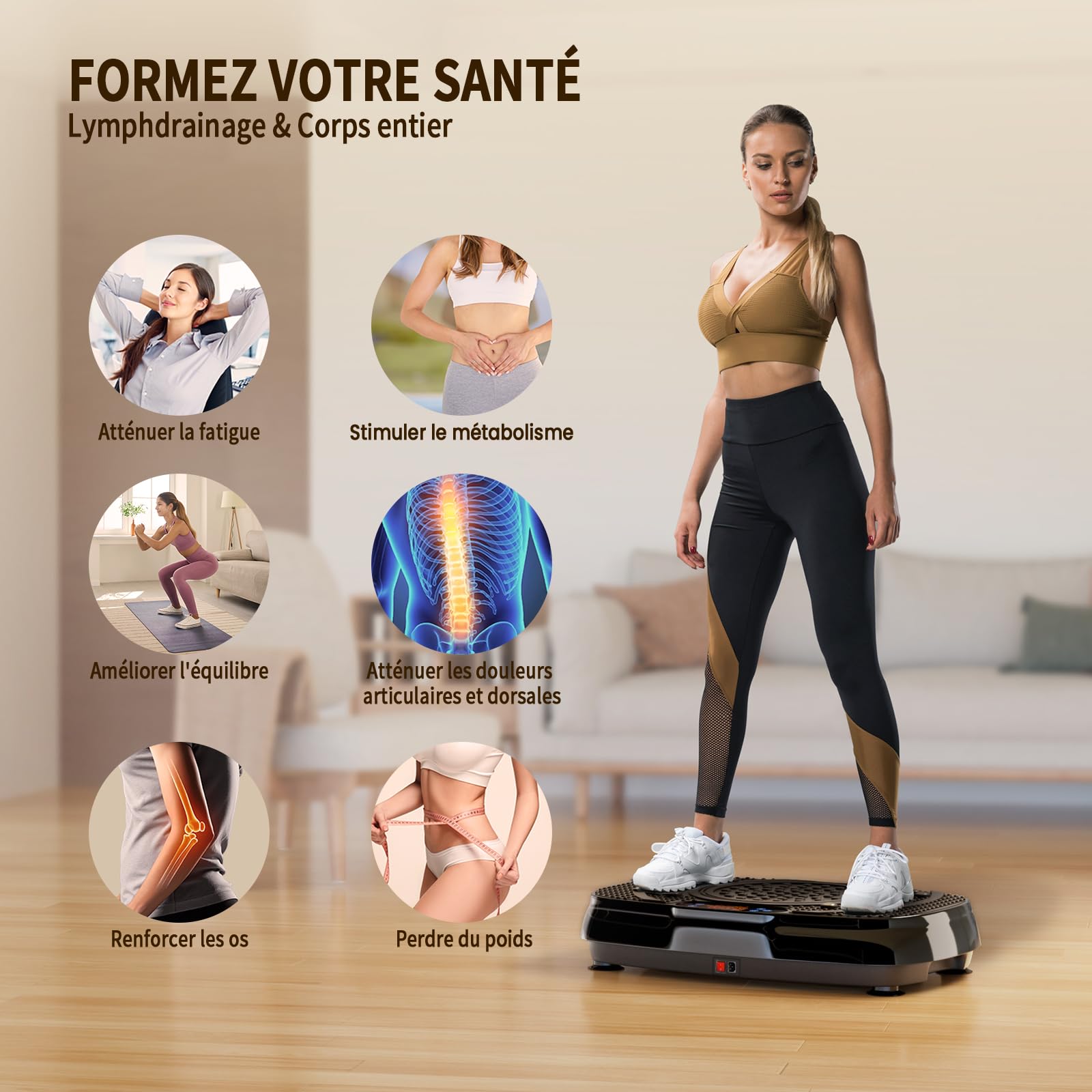 TISSCARE Plateforme Vibrante,Plaque Vibrante Fitness pour maigrir,120 Vitesses, capacité de Charge de 400lbs, appareils de Fitness brûle-Graisses et Sculptant Le Corps pour Hommes et Femmes.