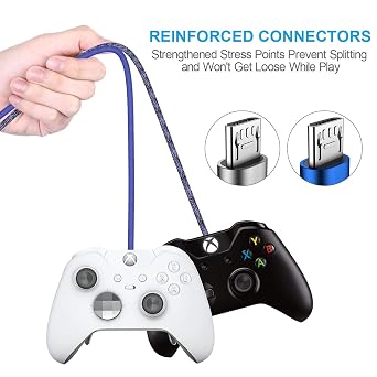 Charger Cable for Xbox One Controller - 2 Pack 10FT Nylon Braided Micro USB 2.0 Charge and Play Data Sync Cord for Xbox One S/X, Playstation 4, dualshock 4 Controller, Samsung, Android Phone
