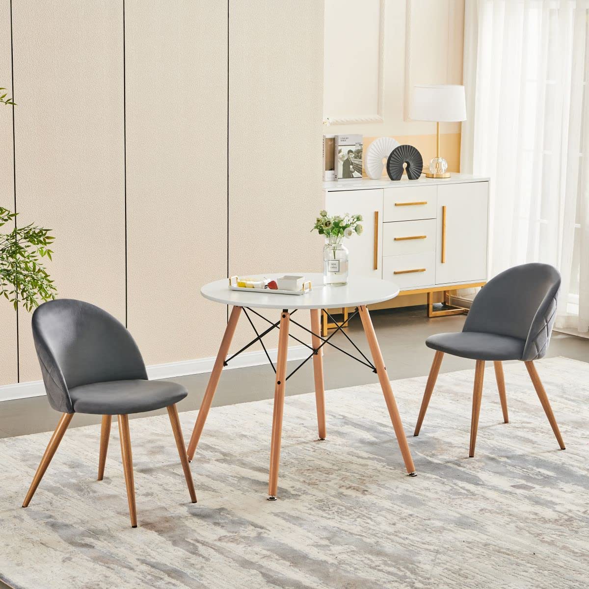 Lot De 2 Chaises De Salle à Manger En Velours Luxueux - Confort Rembourré, Pieds Métal Chêne, Design Moderne Cactus Pour Salon Et Cuisine