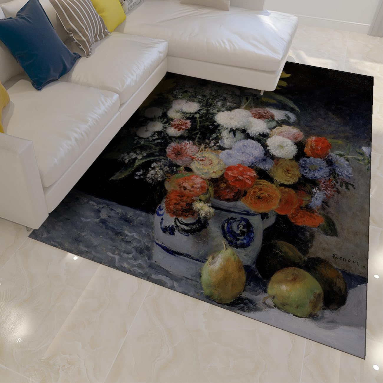 Tapis Floral Lavable 120x180 cm Grand Modèle Vintage Pliable en Détresse