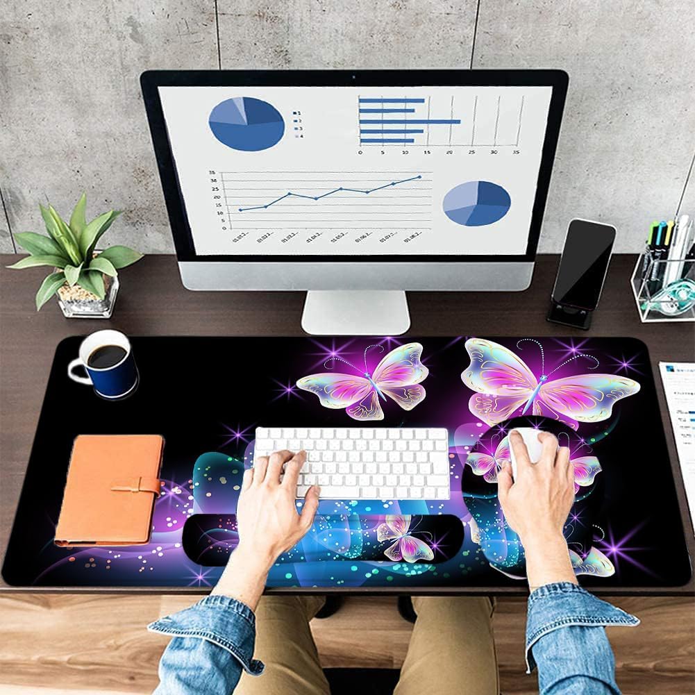 LATEEFAH Mouse Pad with Wrist Rest, Large Mouse Pad, Ergonomic Gaming Desk Pad Keyboard Wrist Rest Set, 4-in-1 Desk Mat Keyboard Mat for Home, Office