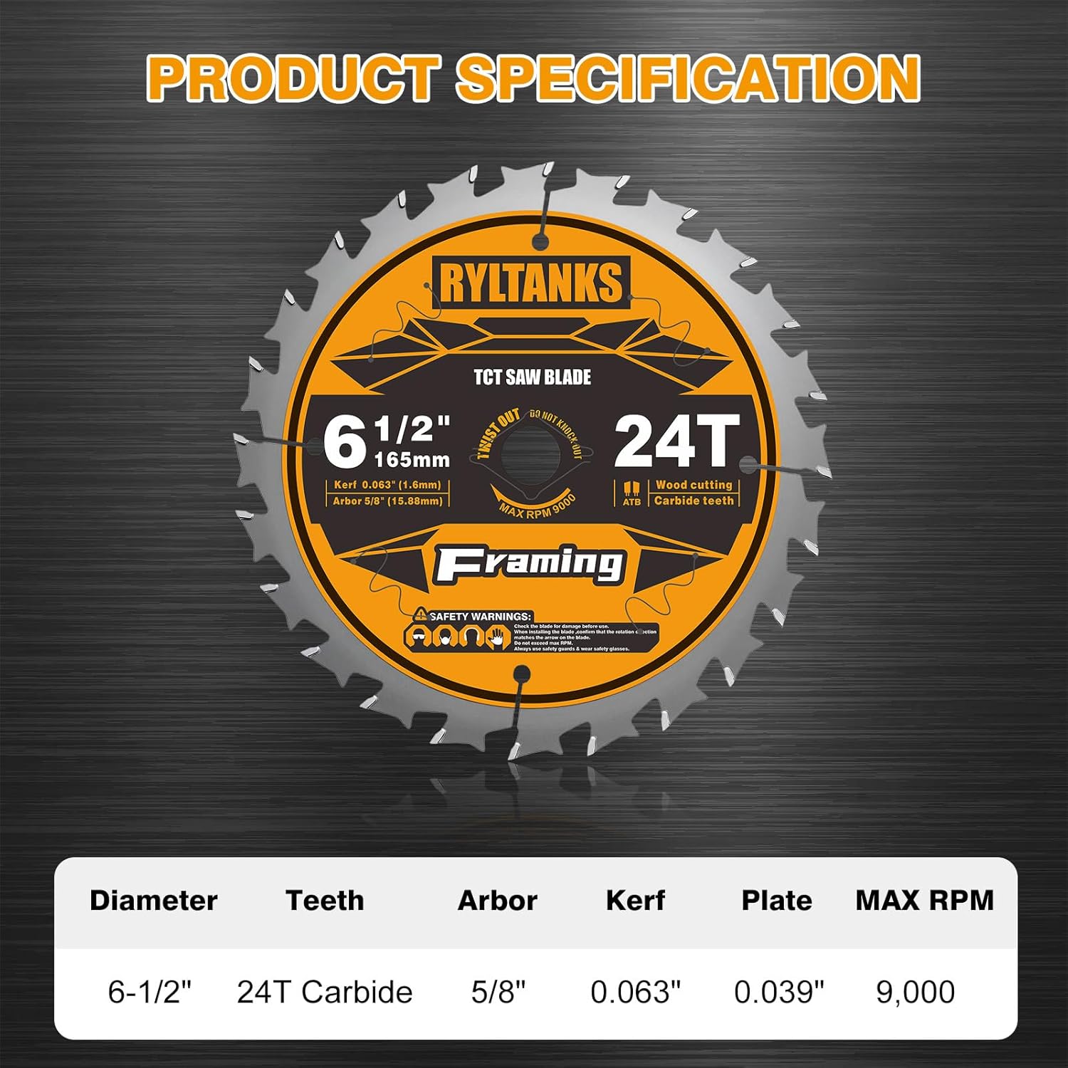 6-1/2 Inch Circular Saw Blade, 24T for Framing with 5/8" Arbor, Fast Wood Cutting, 10-Pack