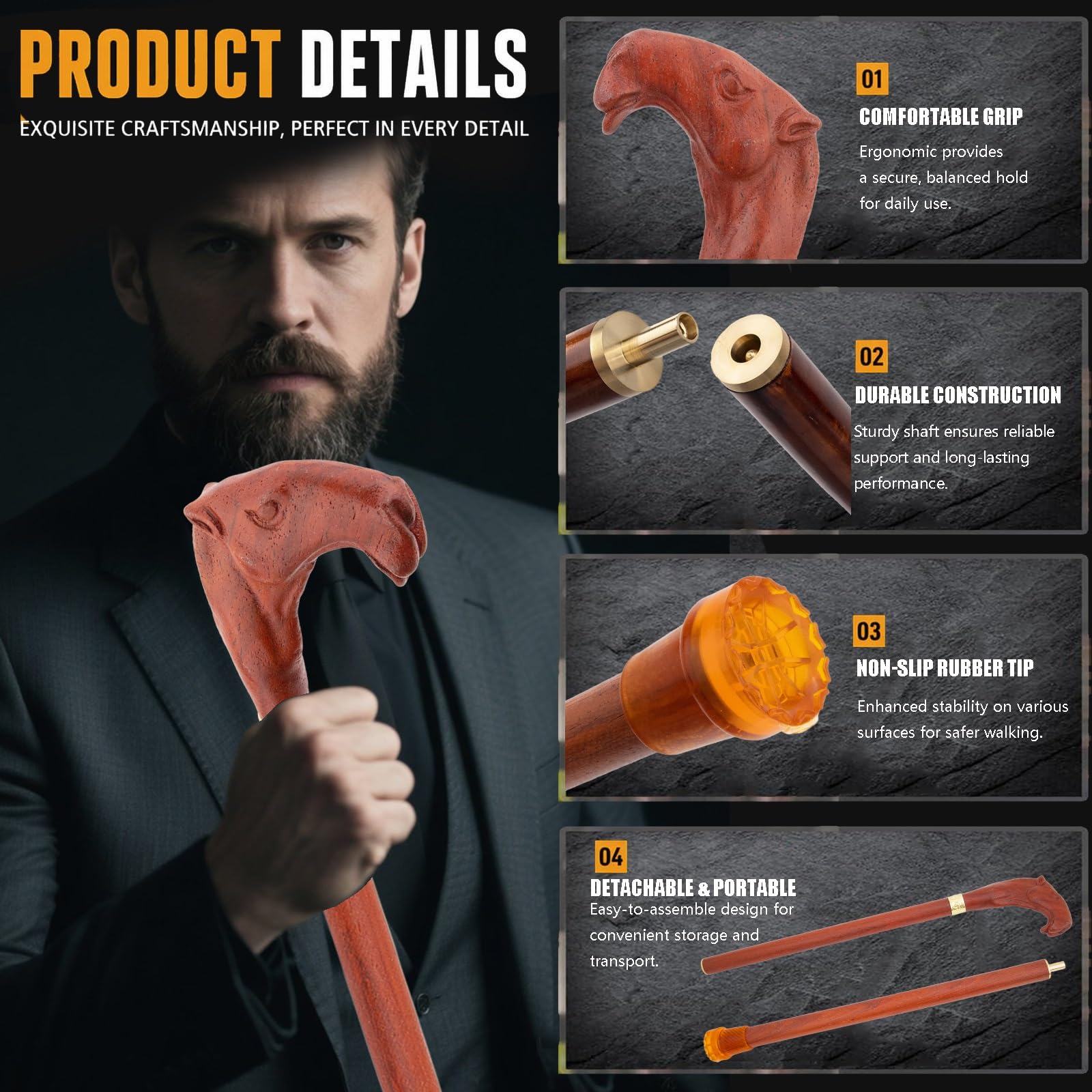Gehstock Mit Kamelgriff Aus Holz, Dekorativer Cosplay-Stab