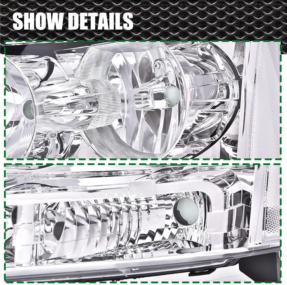 CNNELL Headlights Assembly Compatible with 2007-2013 Chevy Avalanche/2007-2014 Chevy Tahoe/2007-2014 Chevy Suburban 1500/2007-2013 Chevy Suburban 2500, Clear lens Chrome Housing Clear Reflector