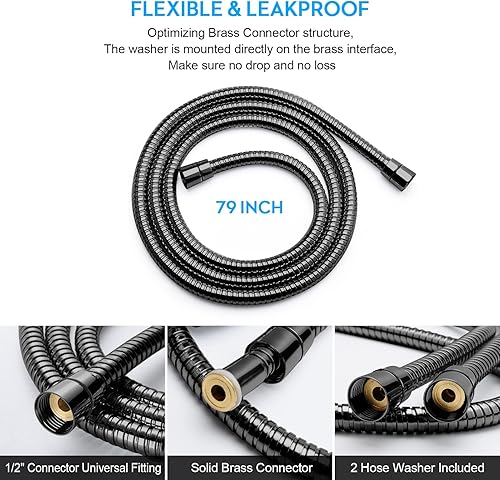 Miniatura 13 de Manguera de ducha, manguera de mano de acero inoxidable extra larga de 69 pulgadas con inserto de latón y tuerca, duradera y flexible (cromado)