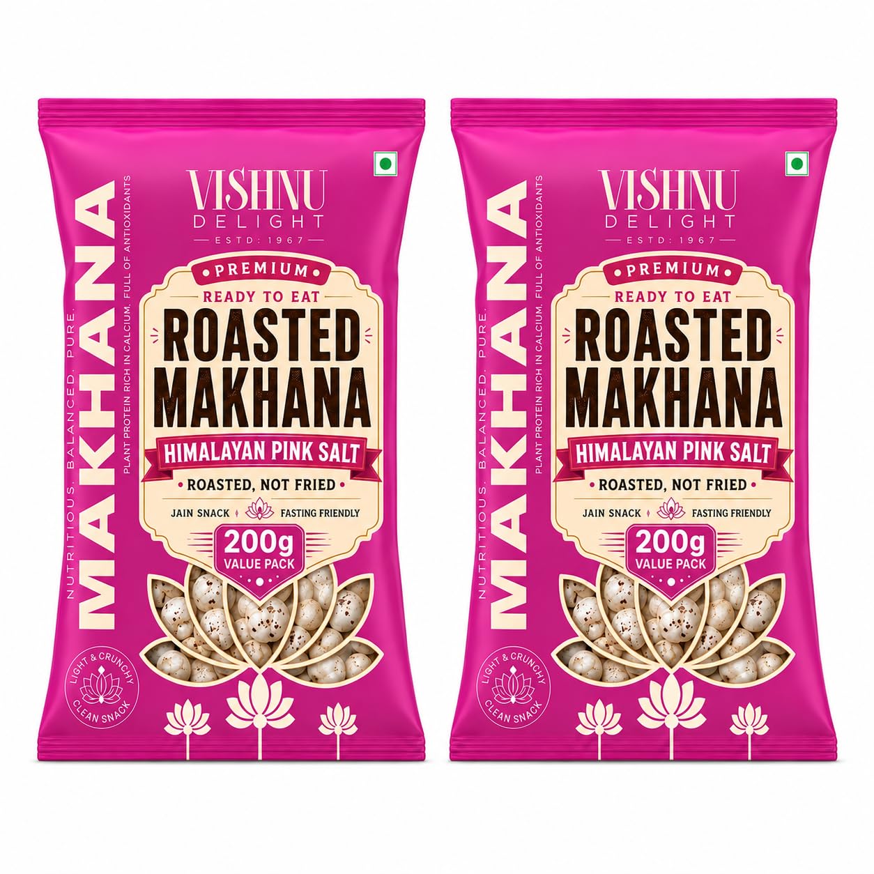 Vishnu Delight Roasted Makhana, Himalayan Pink Salt | Light & Crunchy Roasted Foxnuts (Phool Makhana) | Roasted Not Fried, Jain Friendly, Ready To Eat Snack | 200gm each (Pack of 2)-image-10