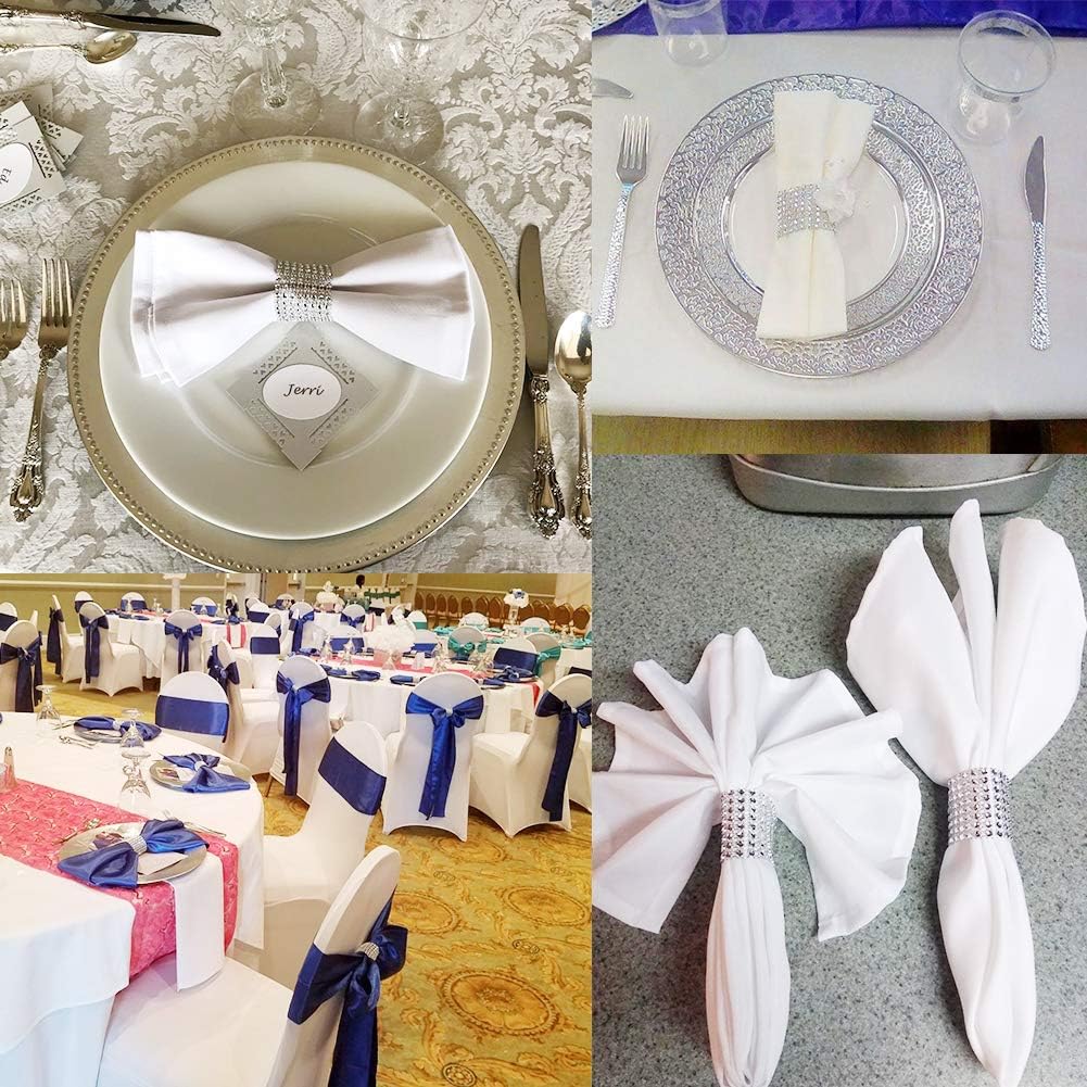 Hangnuo 120 PCS Rhinestone Silver Napkin Rings for Wedding Reception Baby Shower Party Decoration - Sparkling Bows for Napkins, Chair Sash, Tablecloth, Curtain