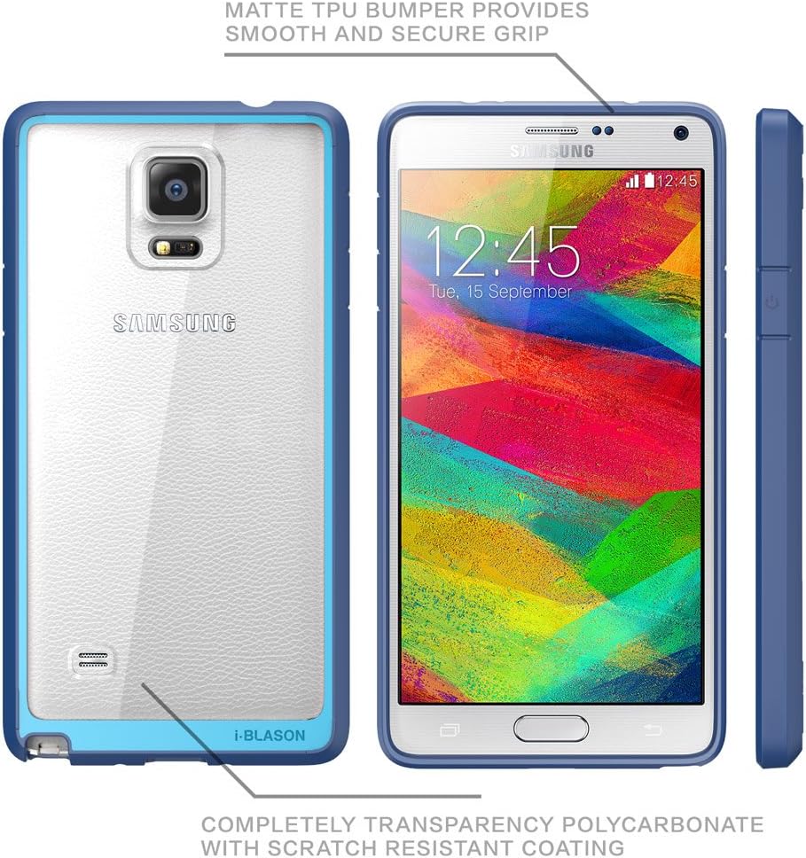 Galaxy Note 4 Case, i-Blason [Scratch Resistant] Halo Series Hybrid Clear Case / Cover with TPU Bumper for Samsung Galaxy Note 4 [SM-N910S / SM-N910C] (Clear/Blue)