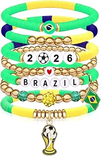 2026 World Soccer Game Day Bracelet for Women Men Teens Soccer Beaded Stretch Bracelet Soccer Gifts Outfit Costume Accessories