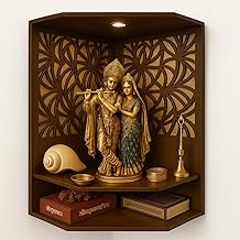 HNA Premium MDF Corner Mandir for Home | Beautiful Wooden Pooja Temple with LED Light | Compact Wall & Table Mount Design | Decorative Mandir for Radha Krishna, Ganesh, and Home & Office Décor