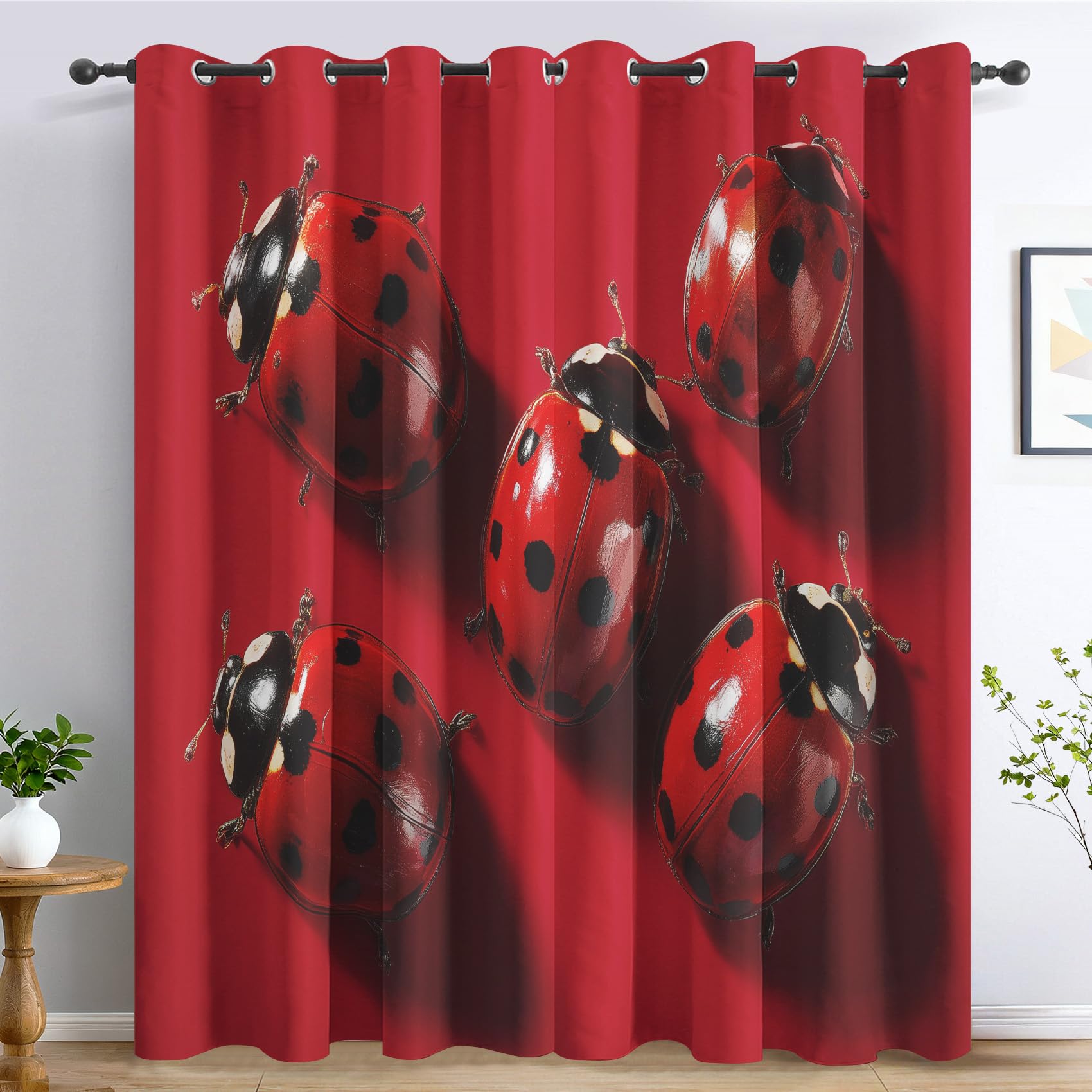 Generisch Vorhänge Marien Bunt Käfer, Bunt Käfer Insekt Vorhang Blickdicht mit Ösen, Gardinen Wohnzimmer Schlafzimmer Deko, Verdunklungsvorhänge 2er Set, 245 x 140 cm (H x B) K12