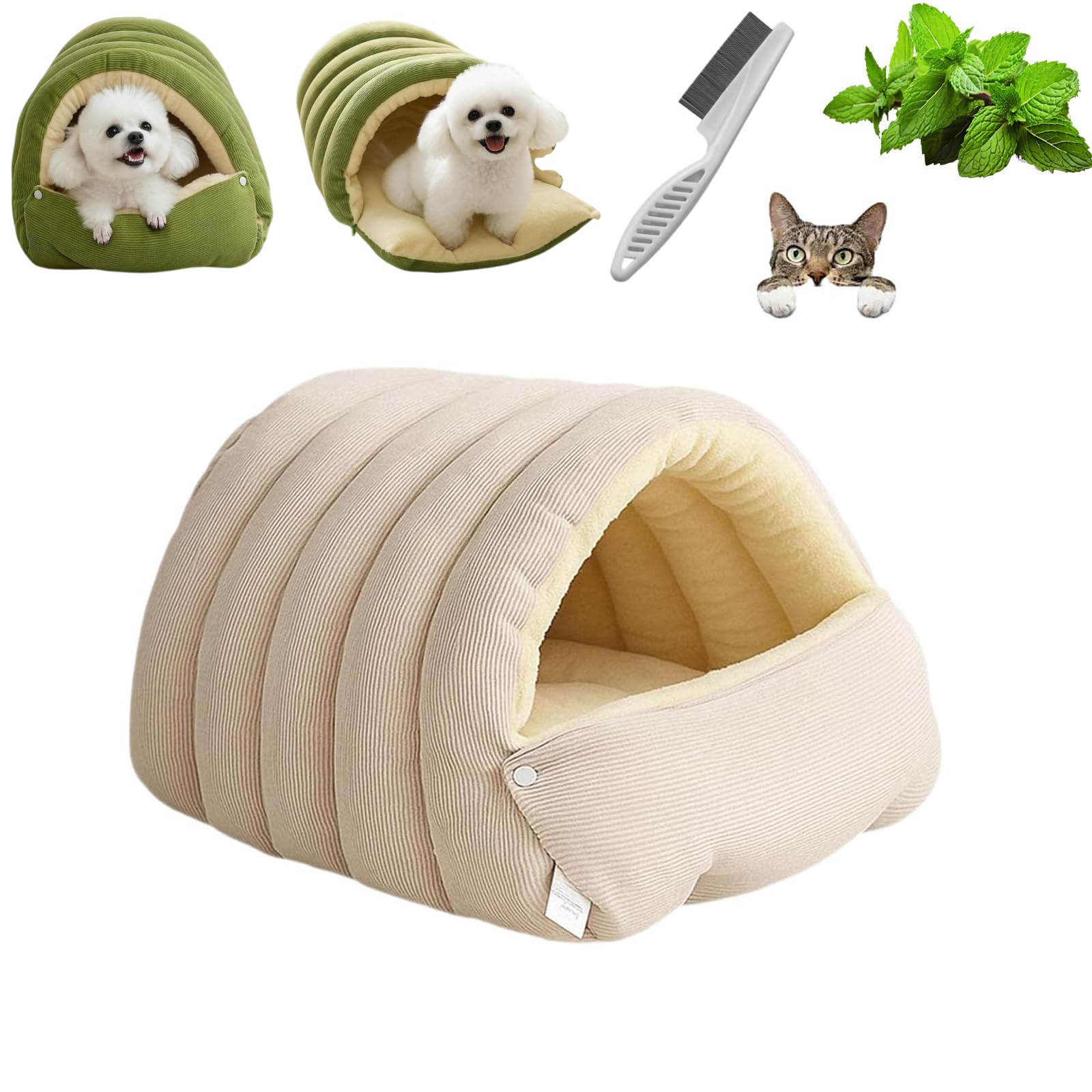 Muiltvoe Closed Winter Cat Bed for Cats and Small Dogs,Warm Pet Cave Bed,Pet Caves For Dogs,Removable and Washable Cat Bed (Beige, M for 4 kg cats 2.5 kg dogs)