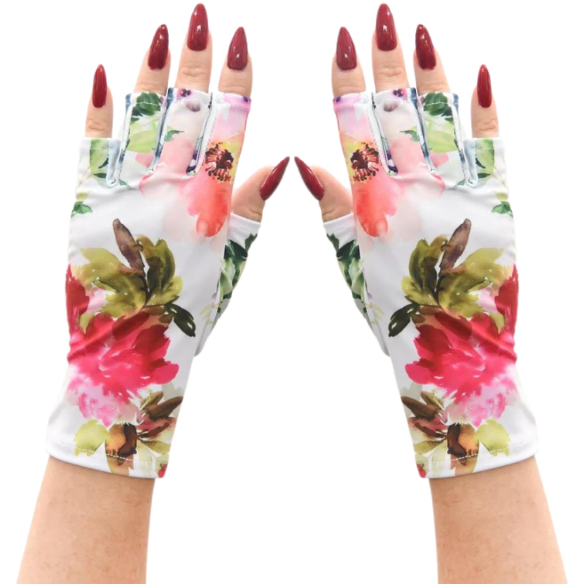 ManiGlovz Women's UV Protection Nail Gloves, Haute Hibiscus, One Size