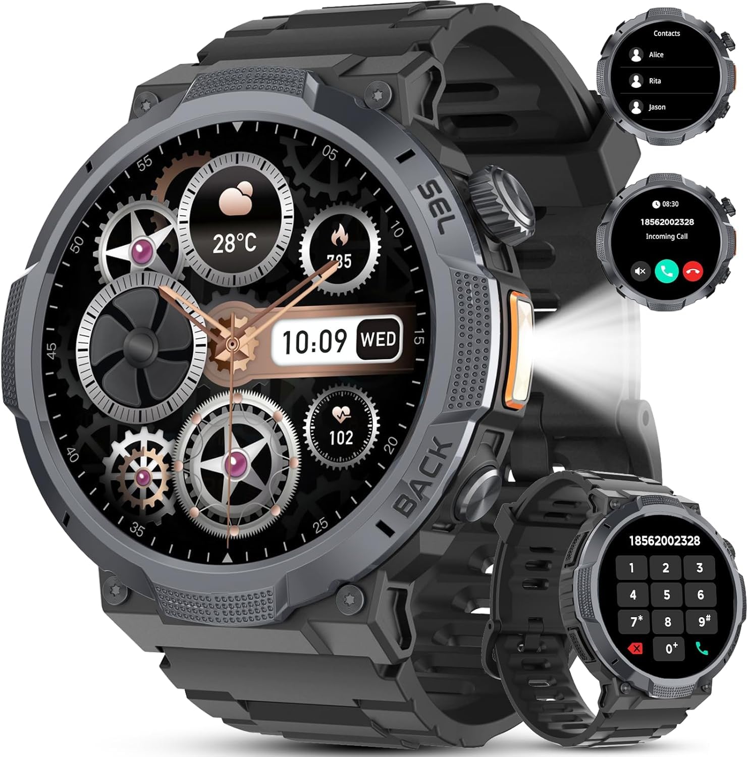 Orologio Smartwatch Uomo, Schermo AMOLED 1,53, Autonomia 30g, Orologio Militare Uomo Chiamate Bluetooth, Monitoraggio Frequenza Cardiaca/Sonno, Impermeabile IP68, 110 Modalità Sportive