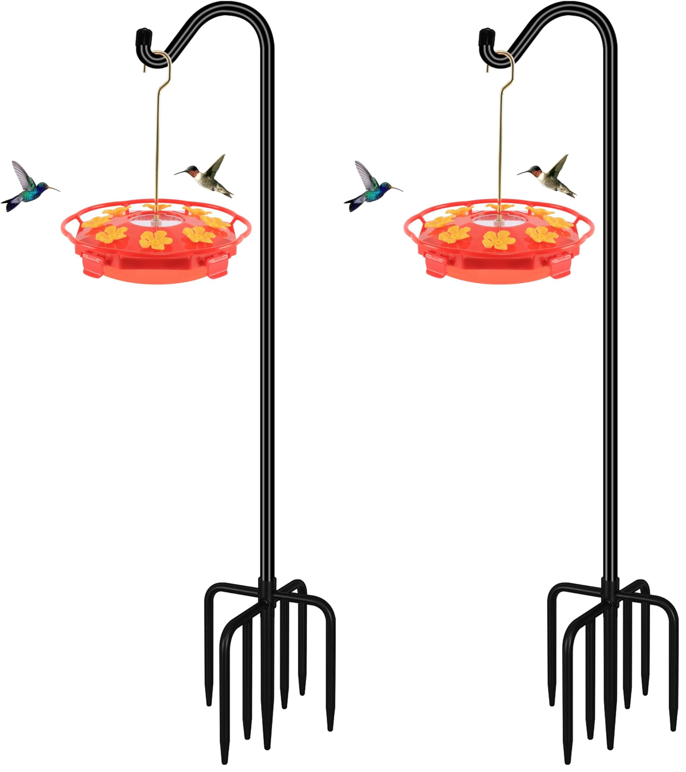 FEED GARDEN 76'' Bird Feeder Pole, Heavy Duty Shepherds Hooks for Outdoor with 7-Prong Base, Adjustable Shepherds Hook for Hummingbird Feeder, Lanterns, Plants, Wedding Decor (2 Pack)