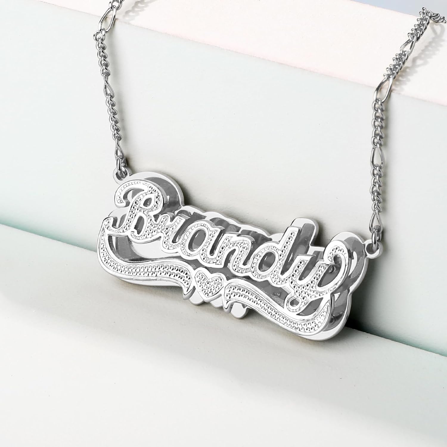 Drawelry Personalized Name Necklace Two Tone 18K Gold Plated Double Heart Pendant Custom Nameplate Jewelry Valentine's Gift for Women Men Couples Anniversary Birthday Gift