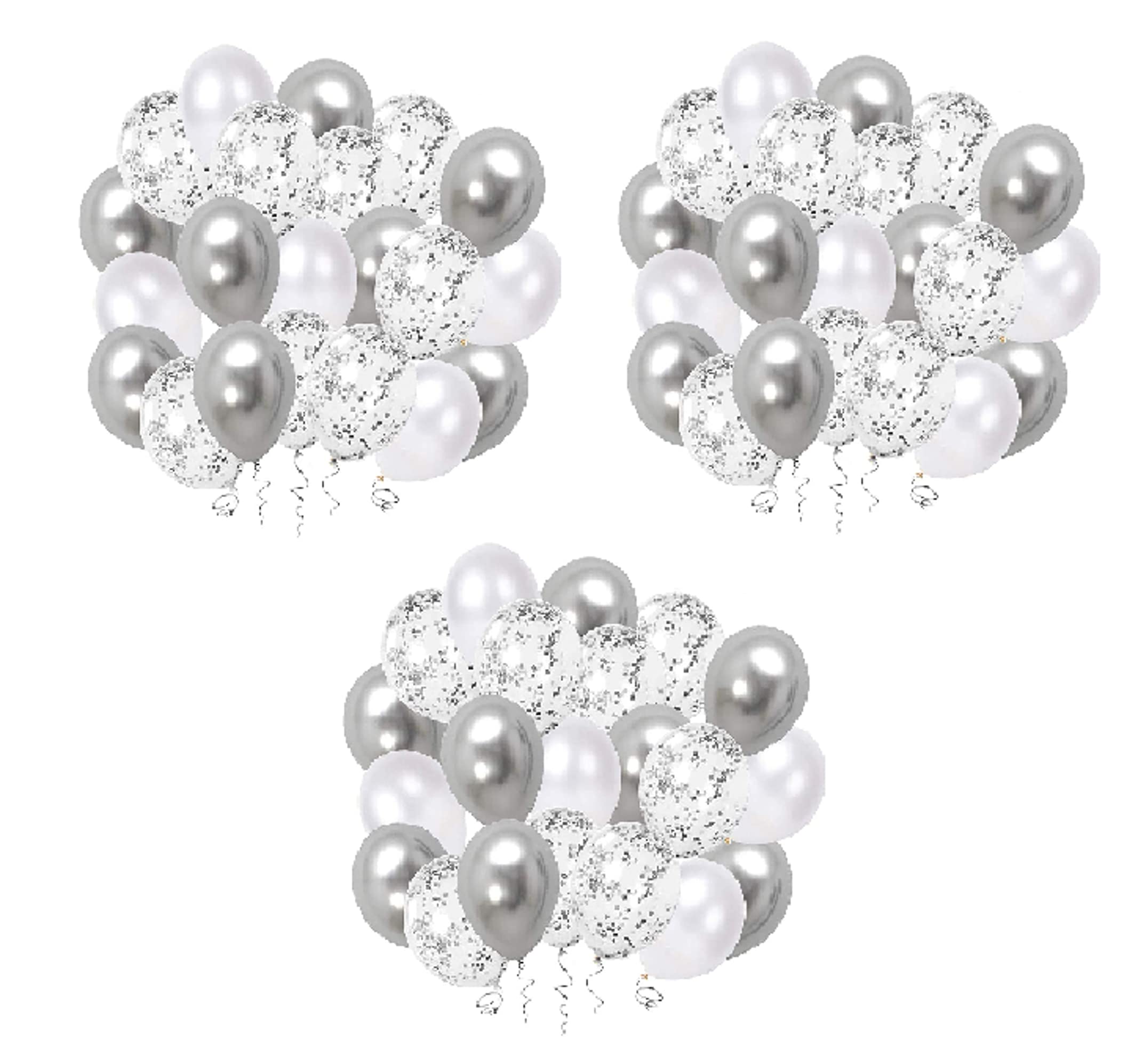 DEVDHI FUN PARTYZ Pack of 50 Silver and White Metallic Latex Balloons + 5 Silver Confetti Balloons for Birthday, Anniversary, Wedding, Proposal, Engagement, Valentine and Christmas Decorations (8)