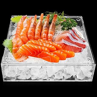 Ice Chilled Serving Tray with Ice Underneath, Acrylic Cold Food Buffet Server Platter for Party, Ice Serving Tray for Veggie, Cheese, Charcuterie, Shrimp Cocktail Serving Dish, Keep Food Cold