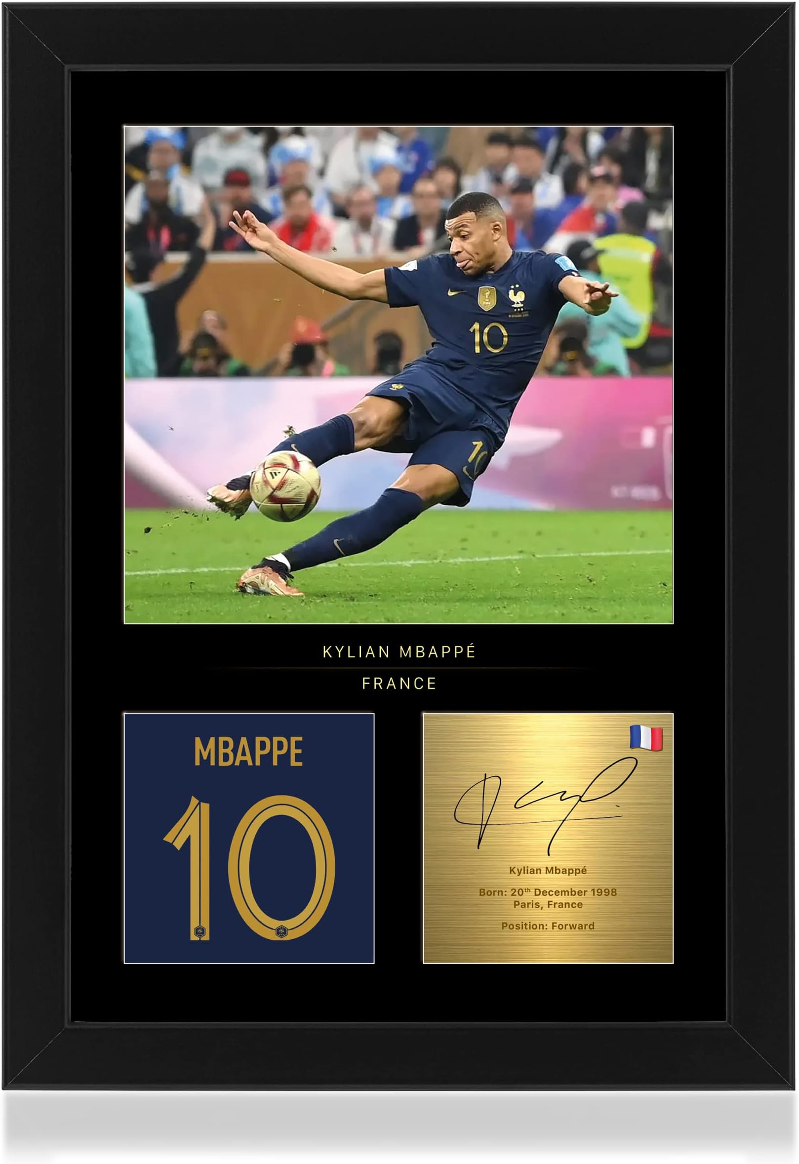 Win FC Kylian Mbappe Signed A4 Framed Photo Display - Reproduced Digital Signature - Gift For Football Fans