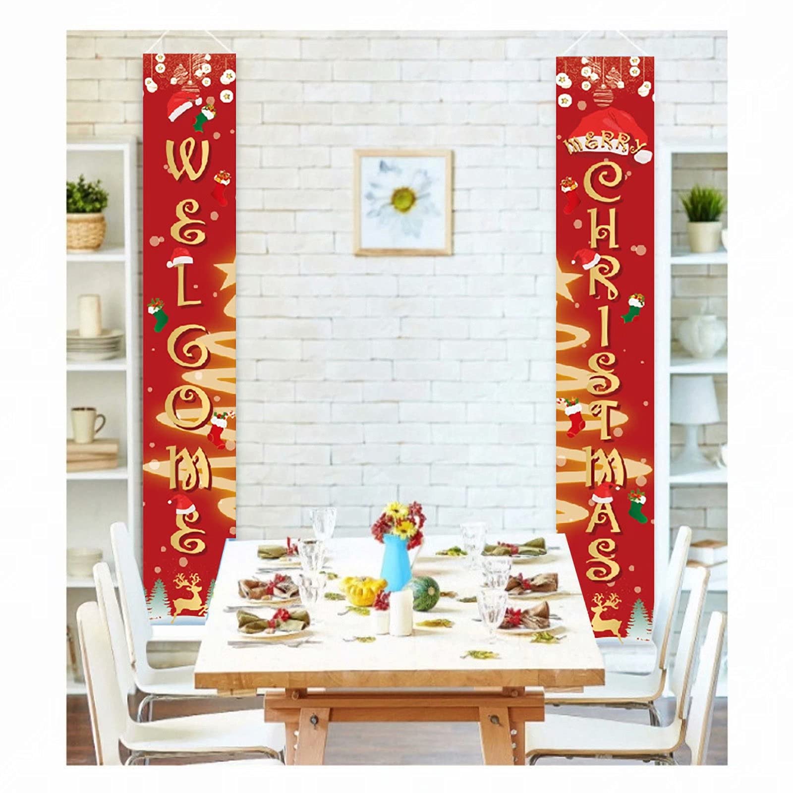 Striscione di Buon Natale, Grande Banner di Buon Natale Pupazzo di Neve Albero di Natale Cartello da Cortile Banner Decorazioni Natalizie per Cortile Giardino Portico Prato