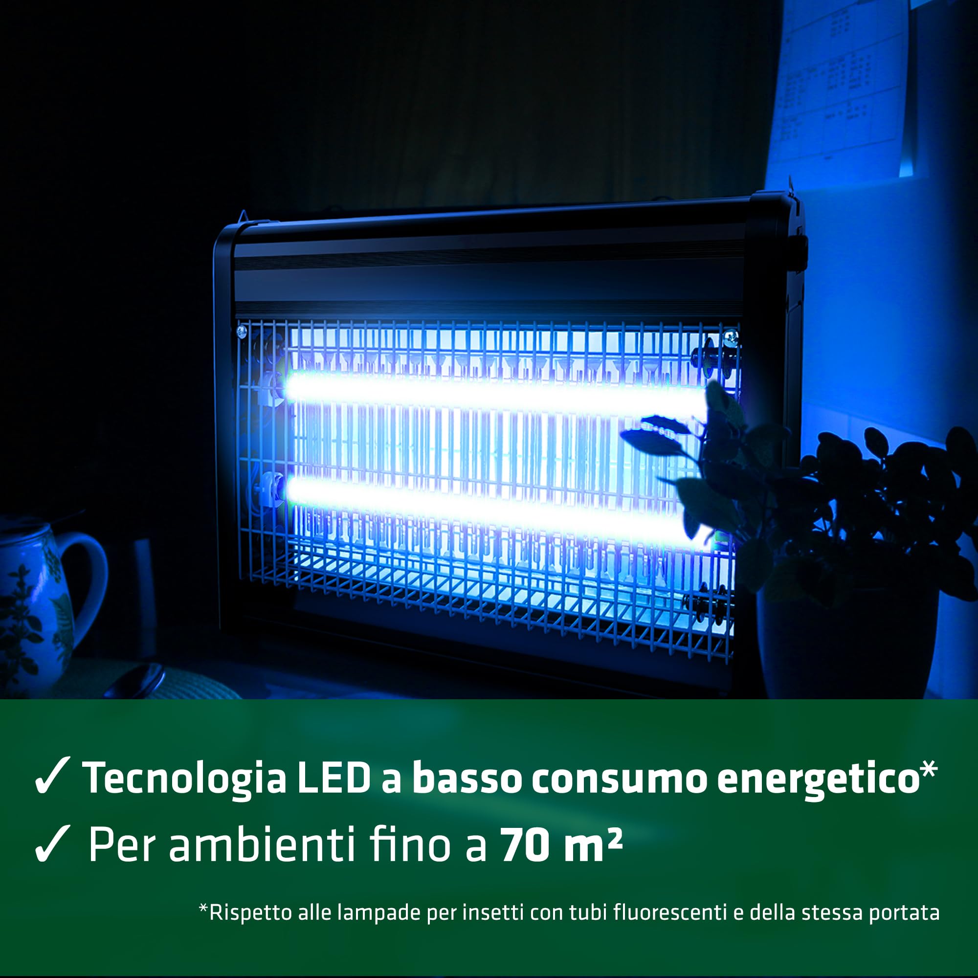 GARDIGO® Lampada Antizanzare | 70m² | Zanzariera Elettrica UV LED | Lampada Zanzare | Insetticida Zanzare | con Catena e Vassoio | per Uso Interno, Esterno