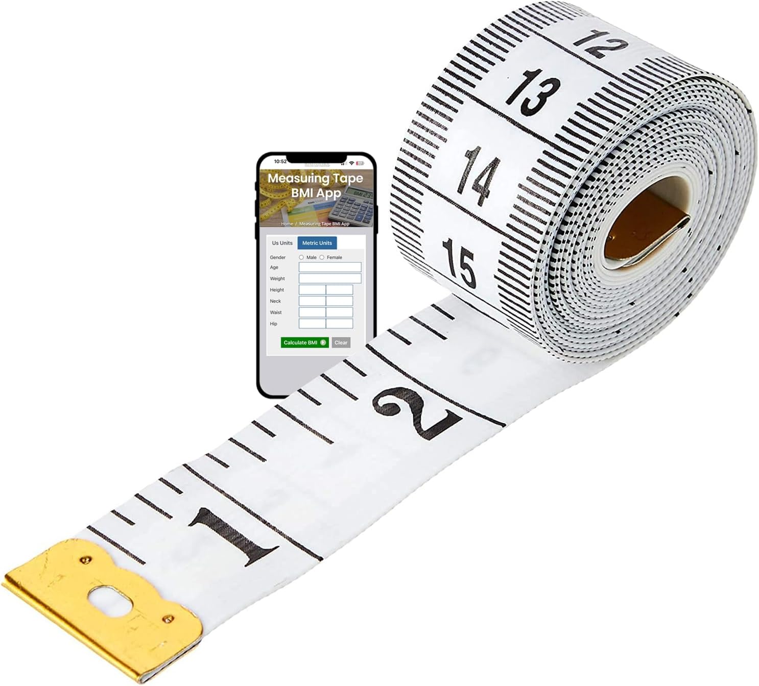 Woodland Leathers Dual Sided Durable Measuring Tape for Body and waist Measure includes Bundle free BMI weight control app and eBook, Clothes Fabric Sewing Tape Made Of Flexible Fiber Glass